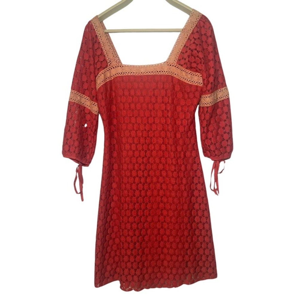 Solitaire Crochet Lace Boho Style Dress‎ Midi Burnt Orange Dainty Size M…